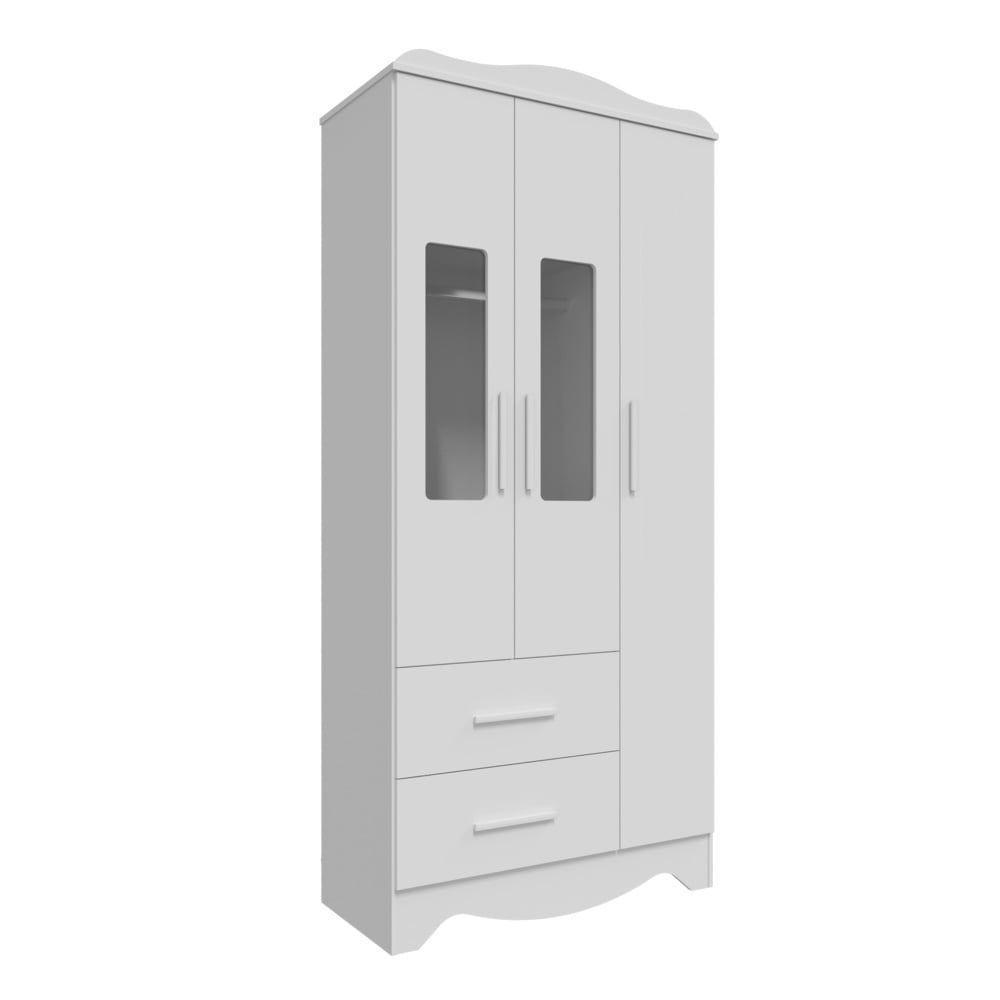 Armario Infantil 3 Portas 2 Gavetas Clara - Moveis Peroba Branco Brilho - 1