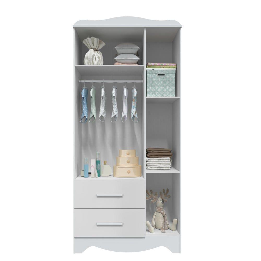 Armario Infantil 3 Portas 2 Gavetas Clara - Moveis Peroba Branco Brilho - 2