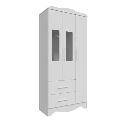 Armario Infantil 3 Portas 2 Gavetas Clara - Moveis Peroba Branco Brilho