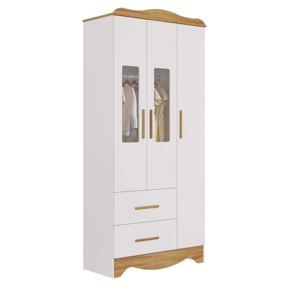 Armario Infantil 3 Portas 2 Gavetas Clara - Moveis Peroba Amendoa-branco - 1