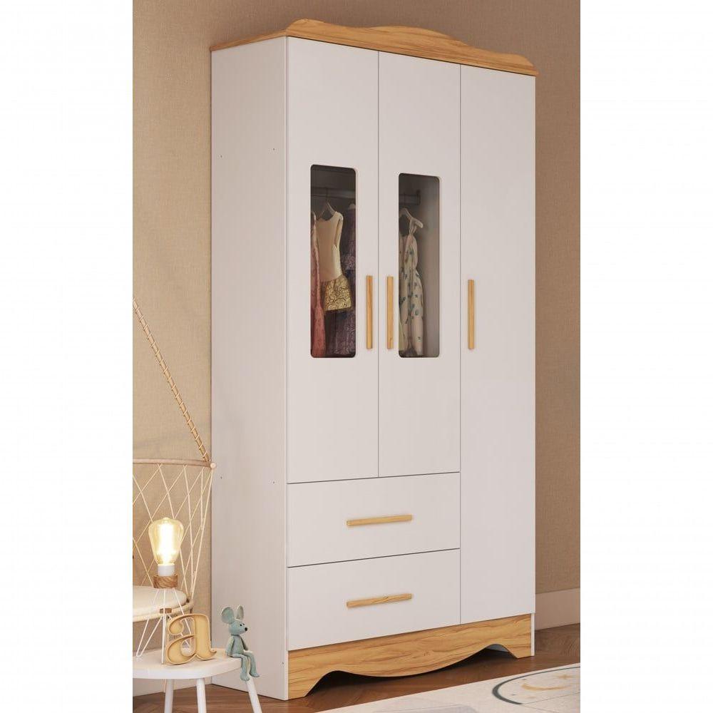 Armario Infantil 3 Portas 2 Gavetas Clara - Moveis Peroba Amendoa-branco - 4
