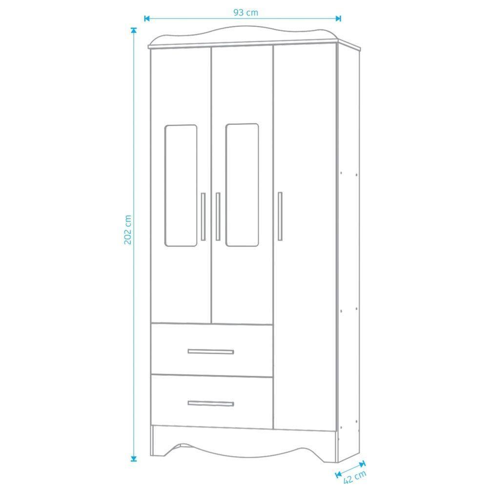 Armario Infantil 3 Portas 2 Gavetas Clara - Moveis Peroba Amendoa-branco - 3