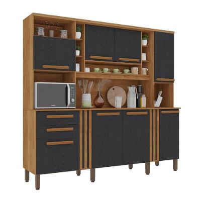 Armário De Cozinha Completo Acácia 8 Portas 2 Gavetas Salleto Cinamomo-preto