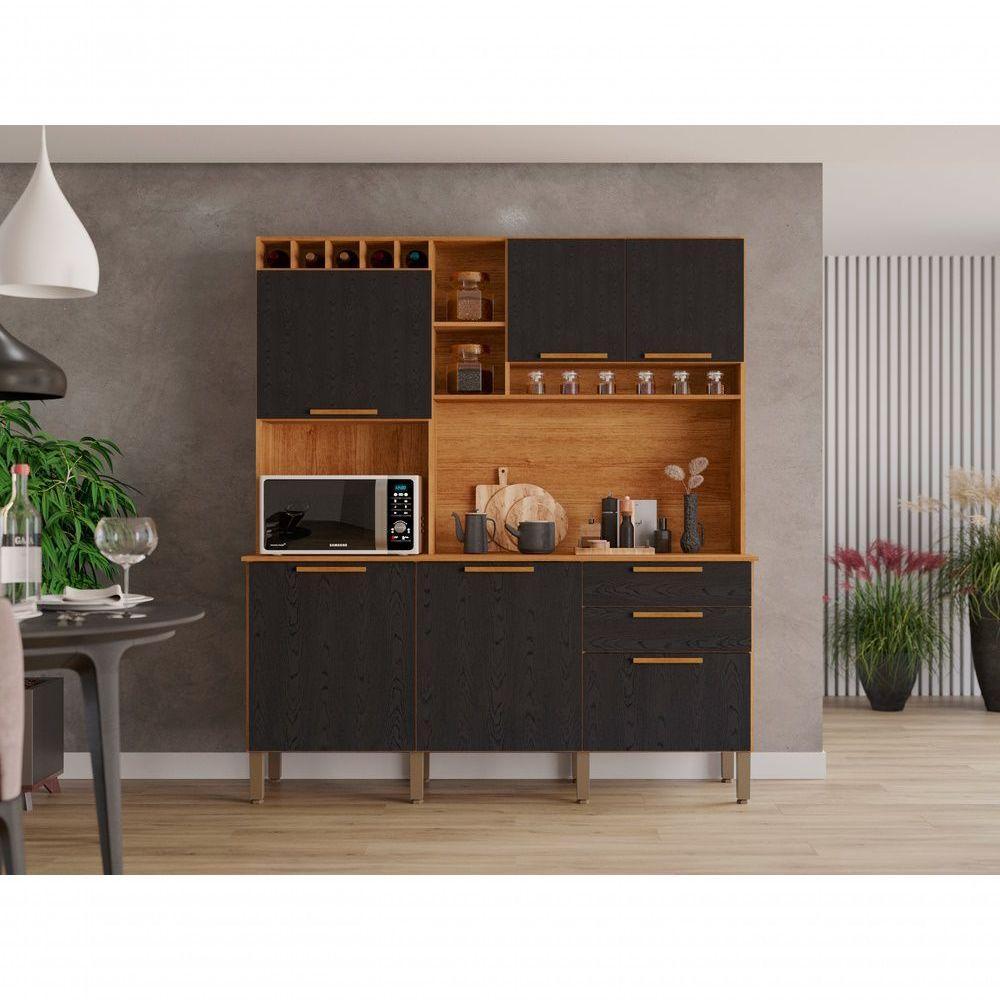 Armário De Cozinha 6 Portas 2 Gavetas New Topázio Salleto Cinamomo/preto - 4