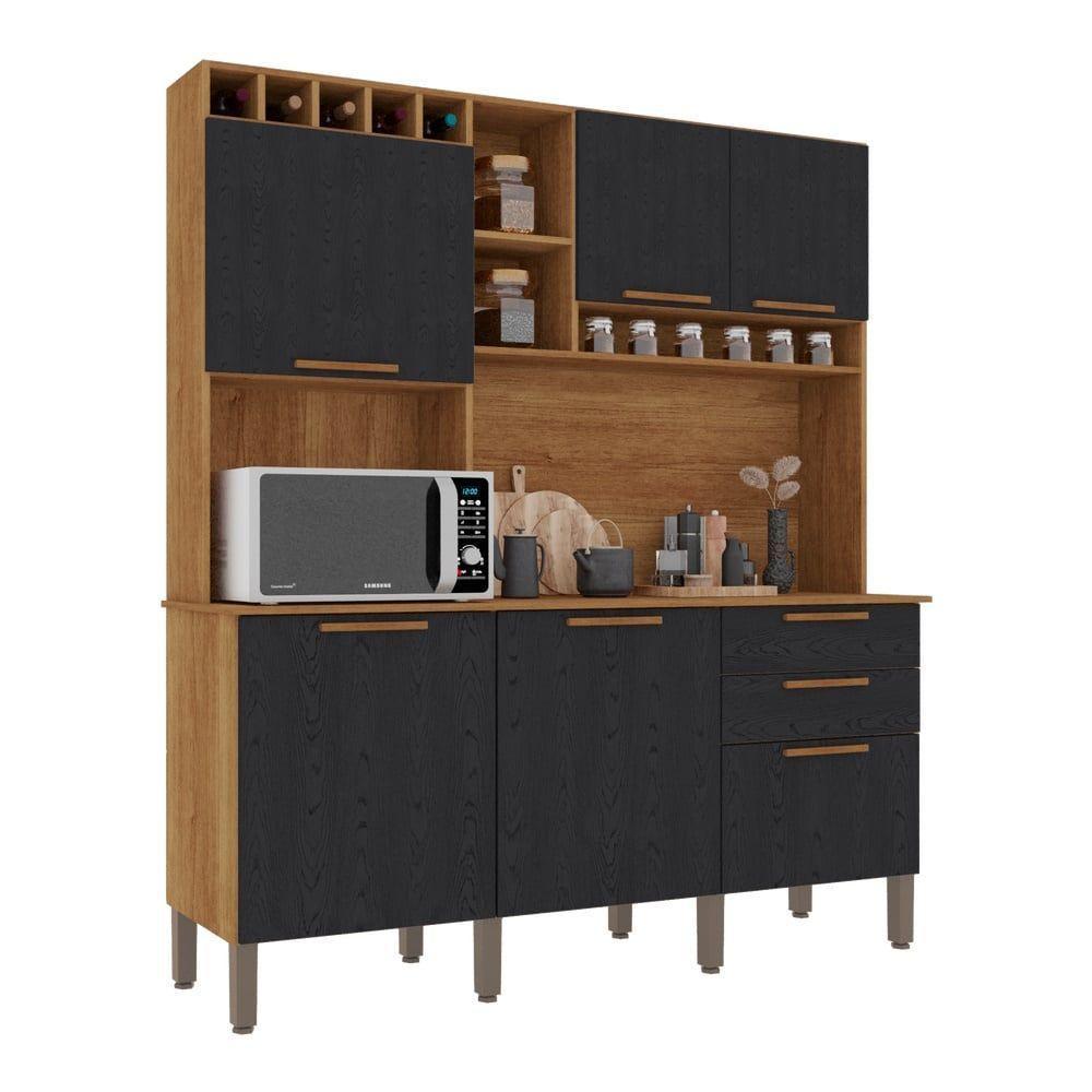 Armário De Cozinha 6 Portas 2 Gavetas New Topázio Salleto Cinamomo-preto - 1