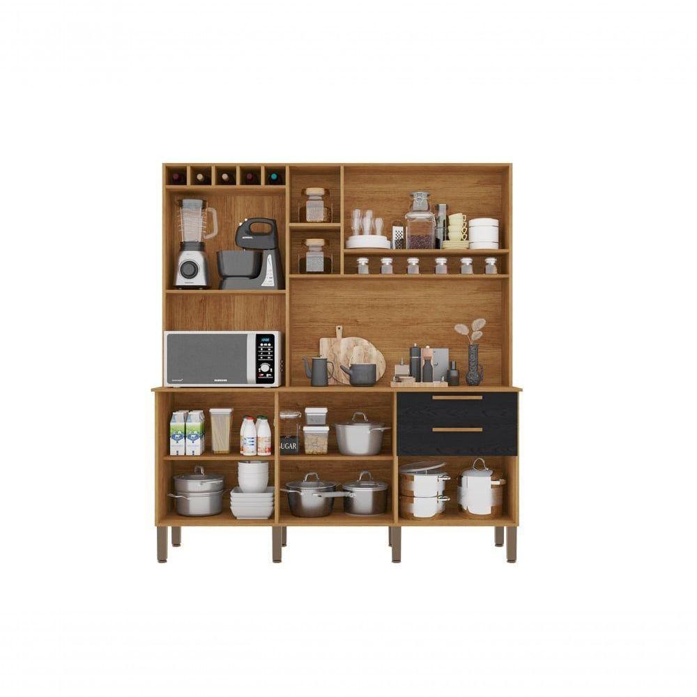 Armário De Cozinha 6 Portas 2 Gavetas New Topázio Salleto Cinamomo-preto - 2