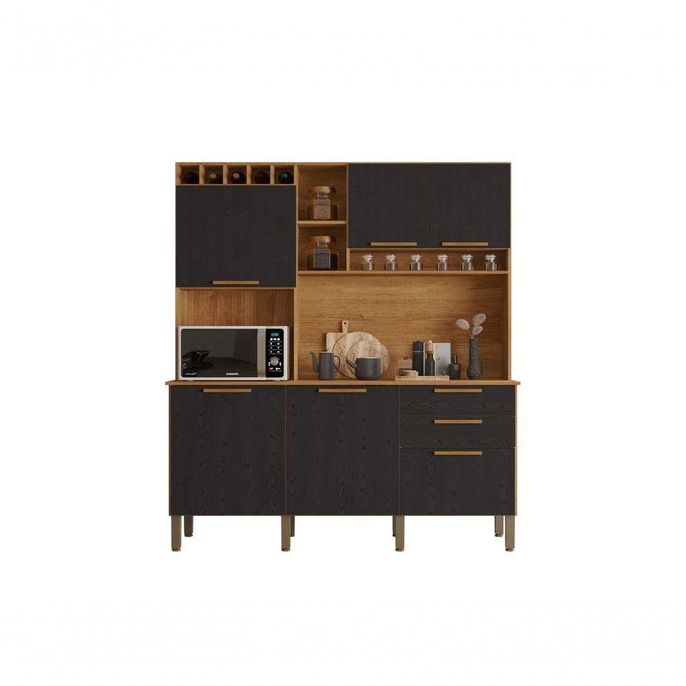 Armário De Cozinha 6 Portas 2 Gavetas New Topázio Salleto Cinamomo-preto - 3