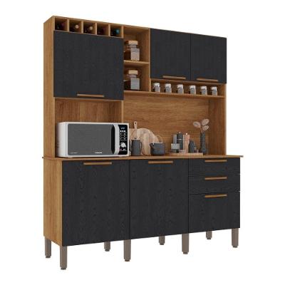 Armário De Cozinha 6 Portas 2 Gavetas New Topázio Salleto Cinamomo-preto