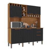 Armário De Cozinha 6 Portas 2 Gavetas New Topázio Salleto Cinamomo-preto - 1