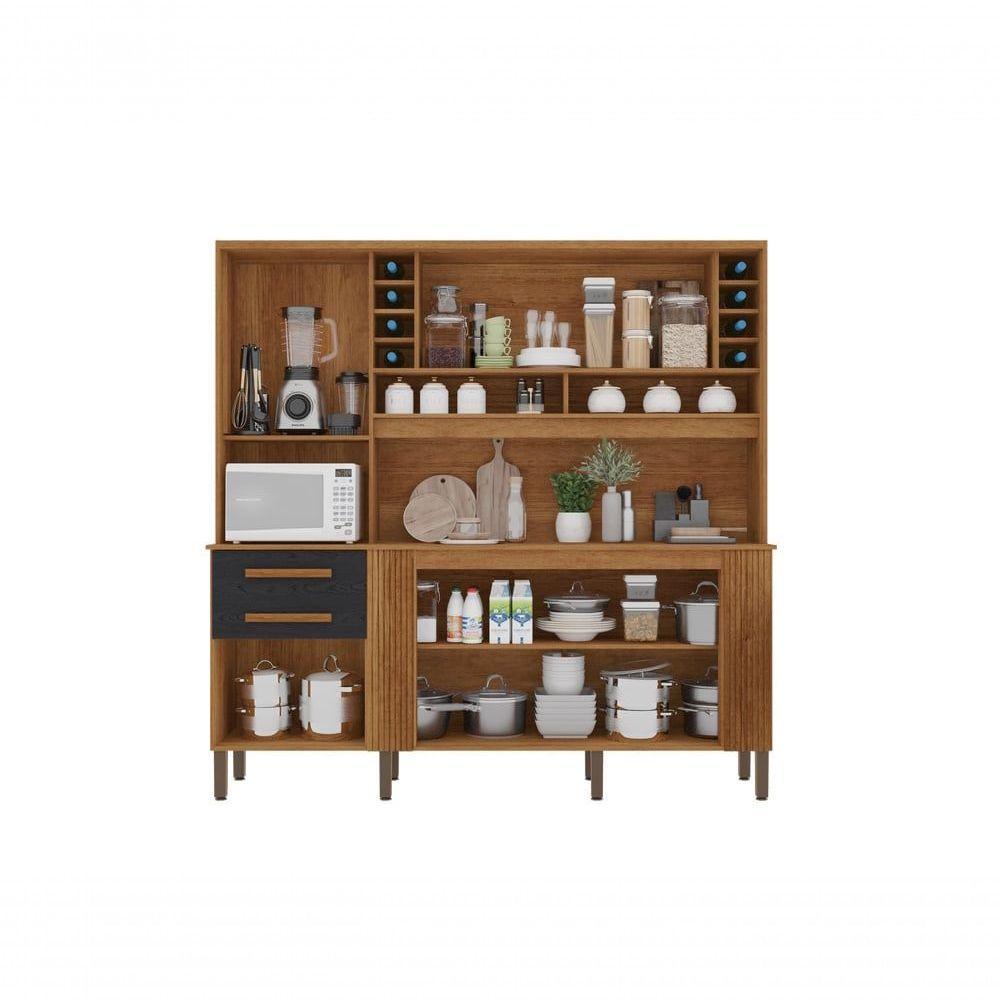 Armário De Cozinha 6 Portas 2 Gavetas Catar Cinamomo/preto - 3