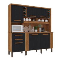 Armário De Cozinha 6 Portas 2 Gavetas Catar Cinamomo/preto - 1