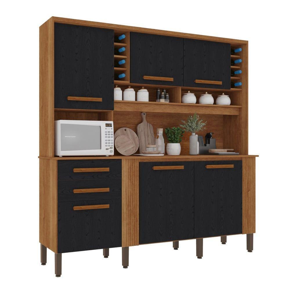 Armário De Cozinha 6 Portas 2 Gavetas Catar Cinamomo-preto - 1