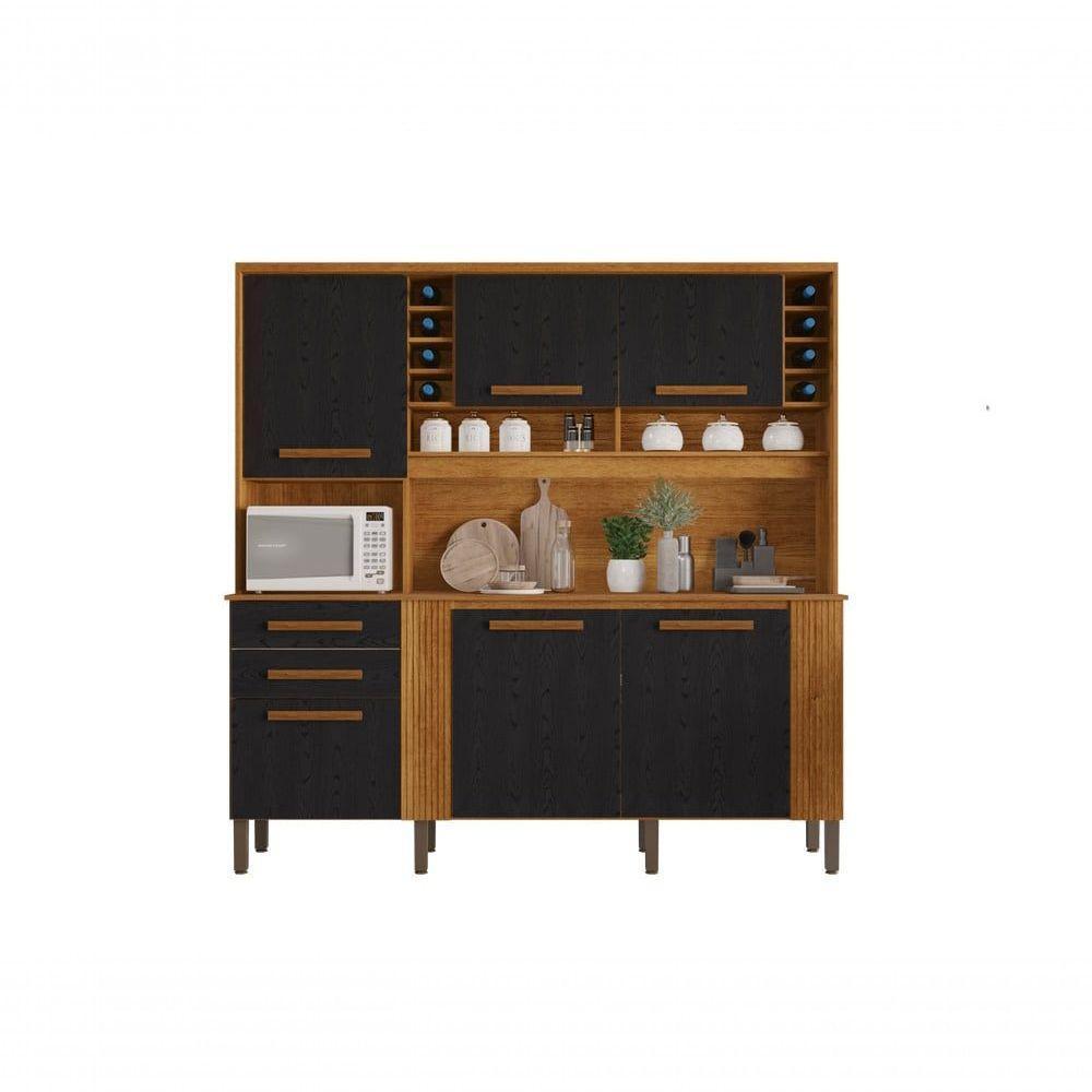 Armário De Cozinha 6 Portas 2 Gavetas Catar Cinamomo-preto - 2