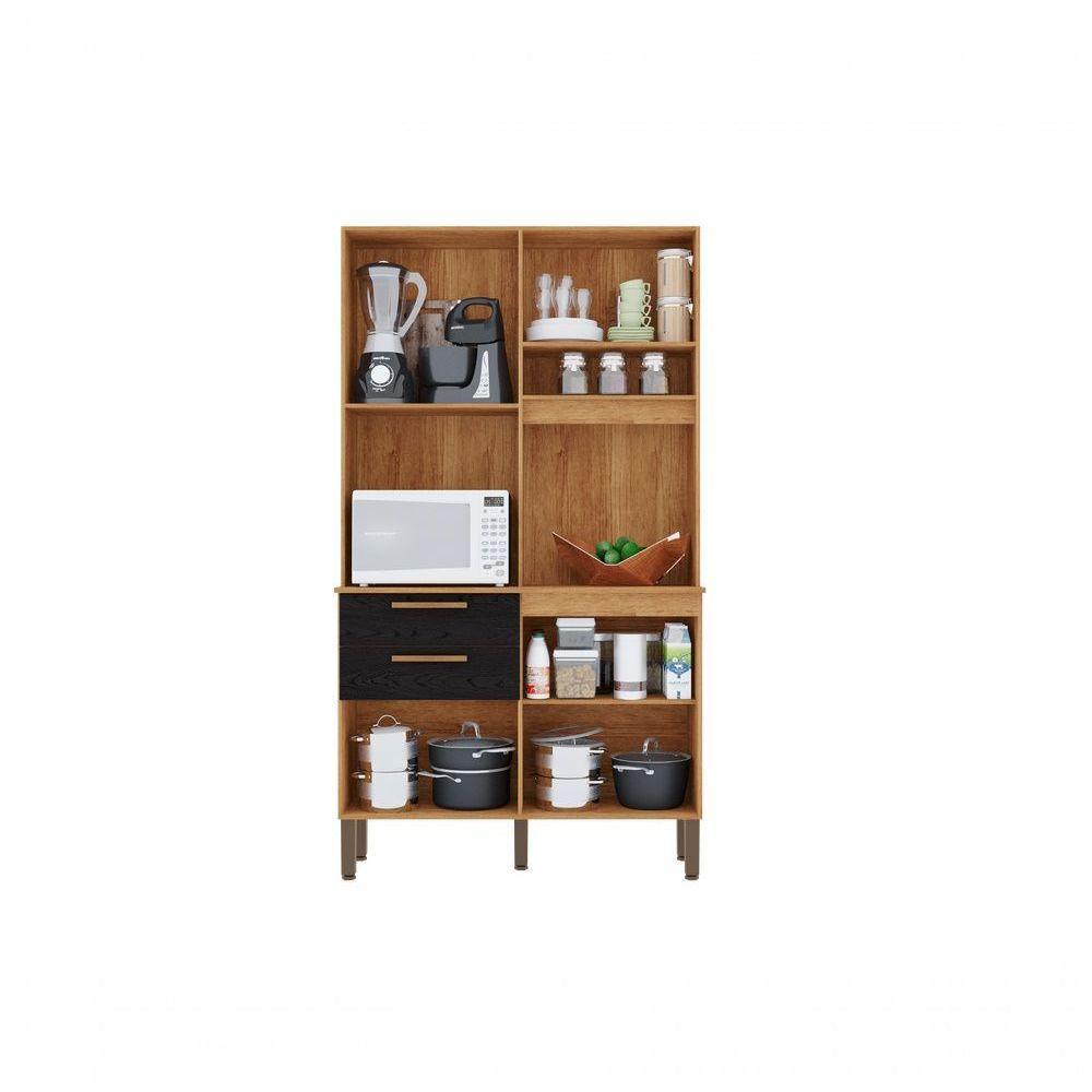 Armário De Cozinha 5 Portas 2 Gavetas Dubai Salleto Cinamomo/preto - 3