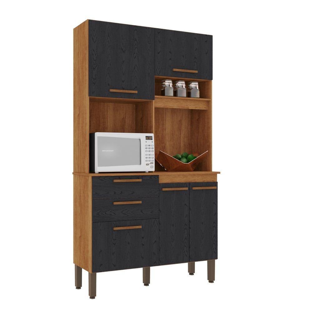 Armário De Cozinha 5 Portas 2 Gavetas Dubai Salleto Cinamomo-preto - 1