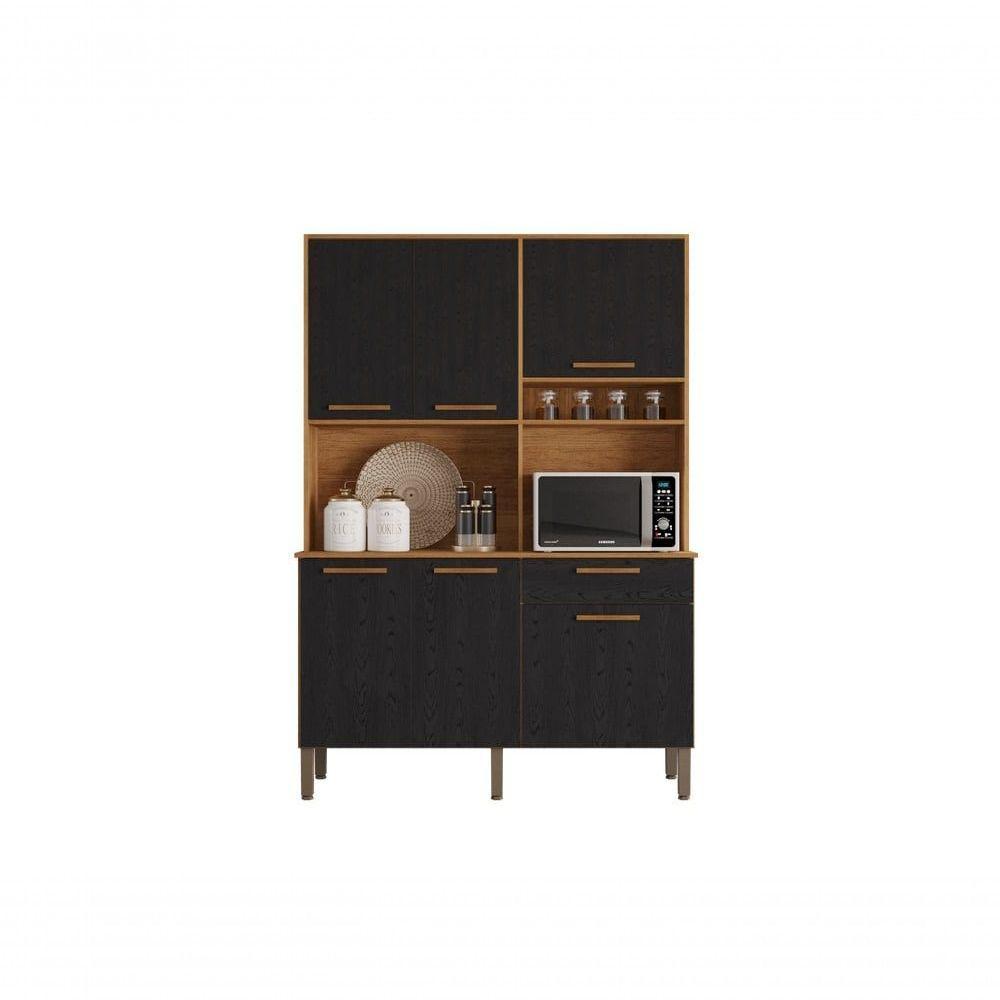 Armário Cozinha New Siena 5 Portas Abrir 1 Porta Basculate 1 Gaveta Salleto Cinamomo/preto - 2