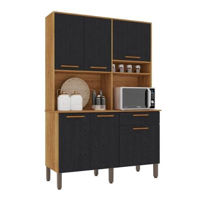 Armário Cozinha New Siena 5 Portas Abrir 1 Porta Basculate 1 Gaveta Salleto Cinamomo-preto