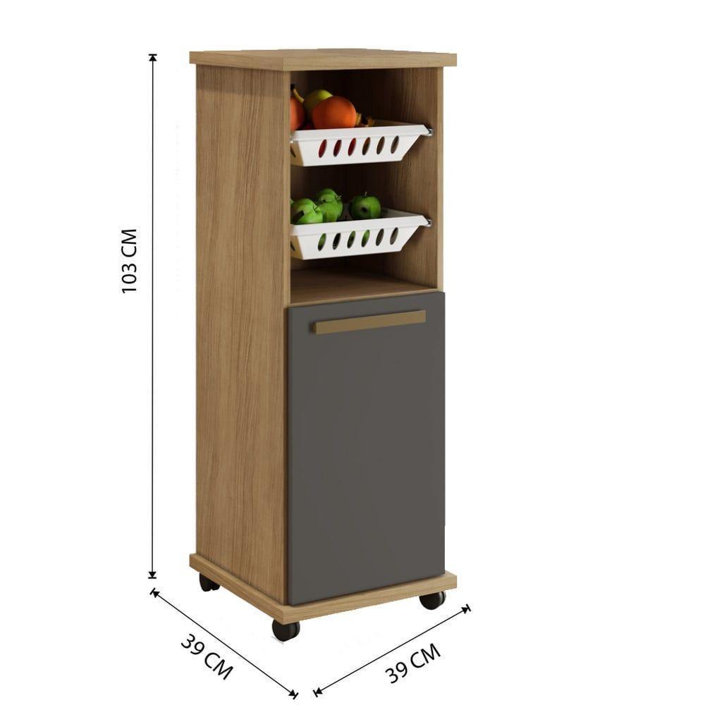 Armário Cozinha Com Fruteira Paraná 1 Porta 1 Prateleira 2 Cestos Arte Móveis Cinamomo-grafite - 2