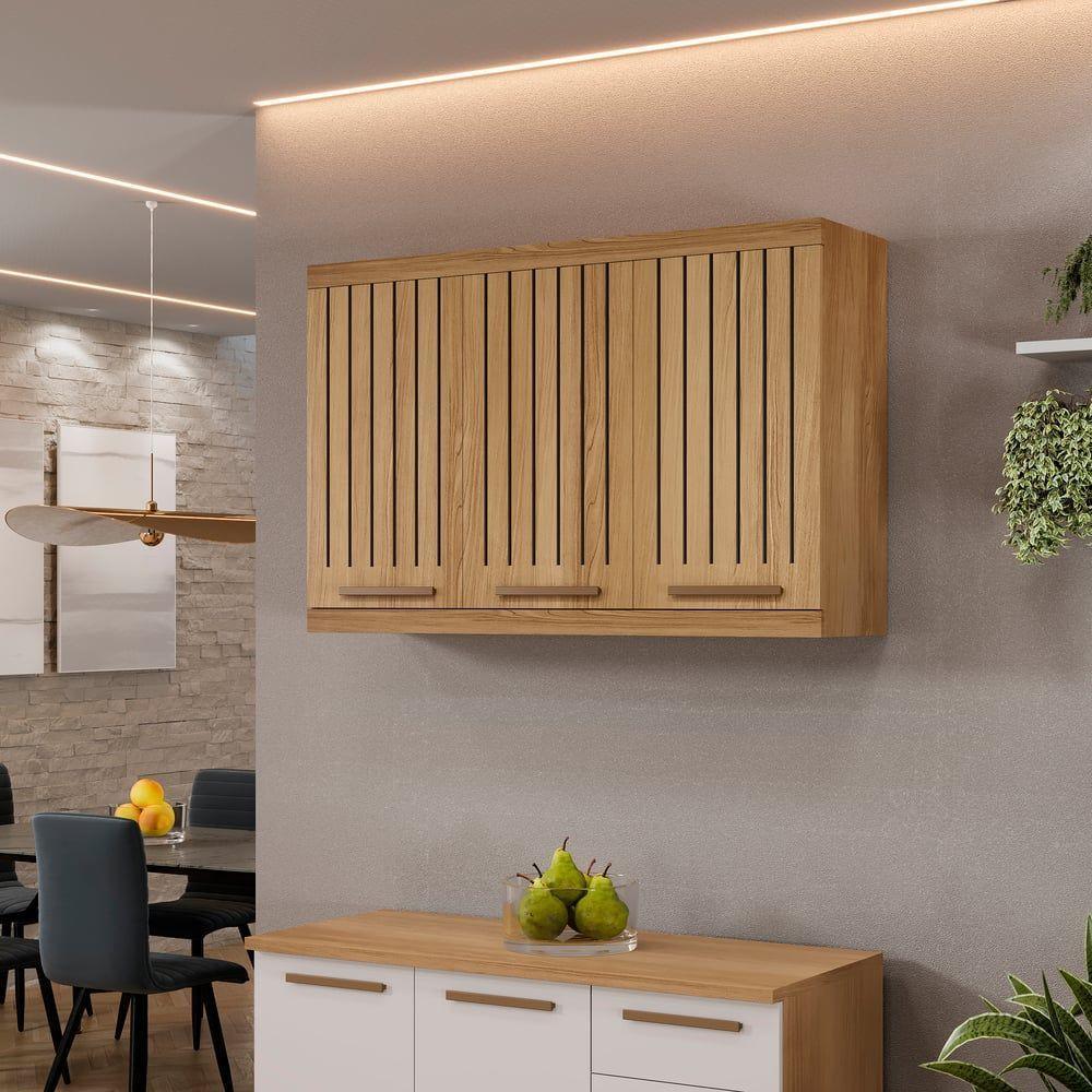 Armário Aéreo Talismã Ripado 3 Portas Arte Móveis Cinamomo - 4