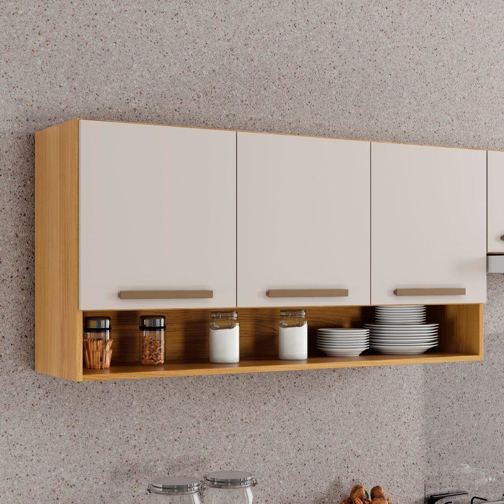 Armário Aéreo New 3 Portas Arte Móveis Cinamomo-off White - 3