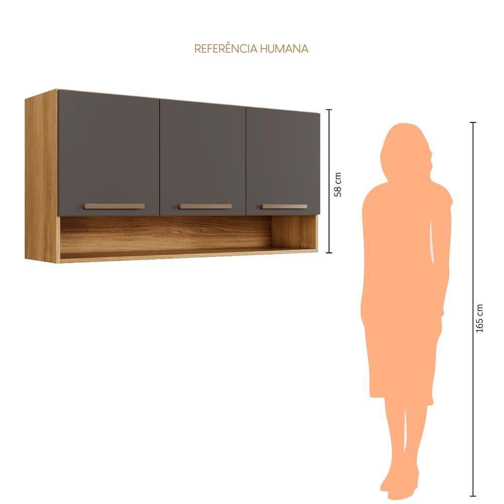 Armário Aéreo New 3 Portas Arte Móveis Cinamomo-grafite - 3