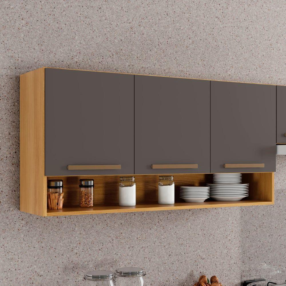 Armário Aéreo New 3 Portas Arte Móveis Cinamomo-grafite - 6