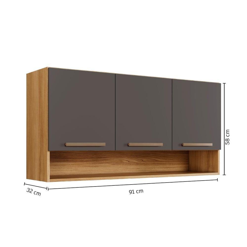 Armário Aéreo New 3 Portas Arte Móveis Cinamomo-grafite - 7