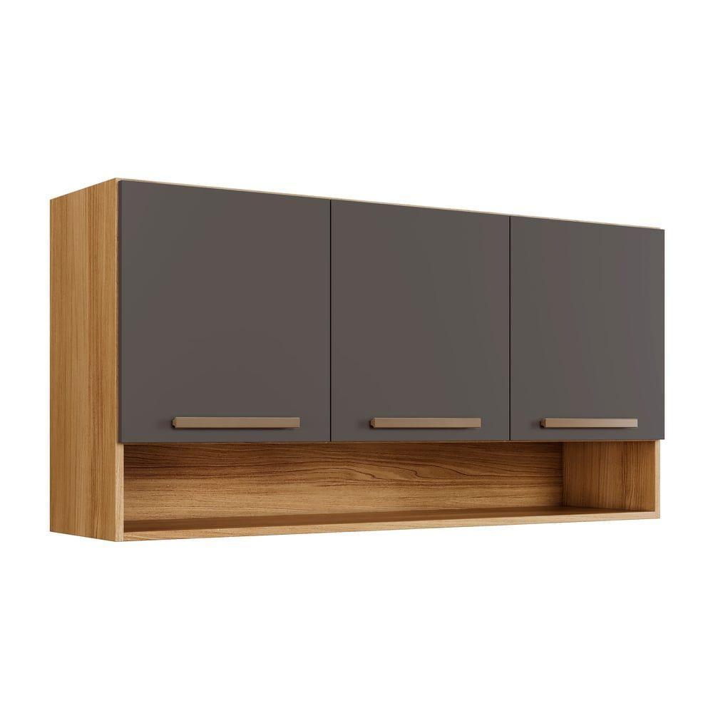 Armário Aéreo New 3 Portas Arte Móveis Cinamomo-grafite - 1