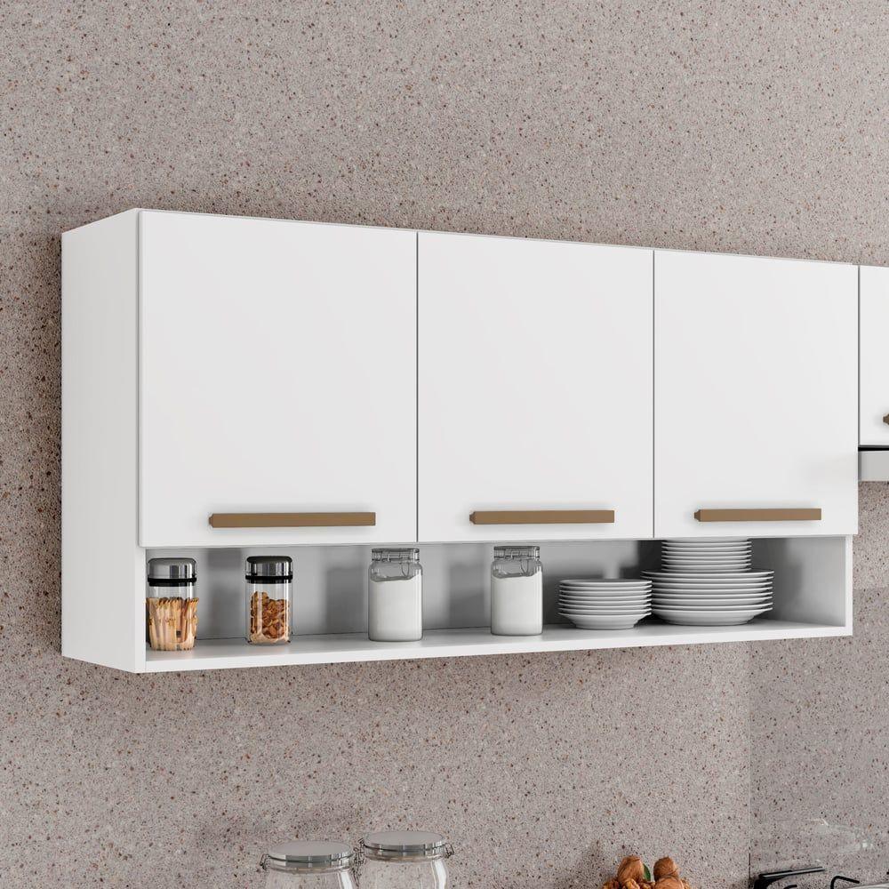 Armário Aéreo New 3 Portas Arte Móveis Branco - 3