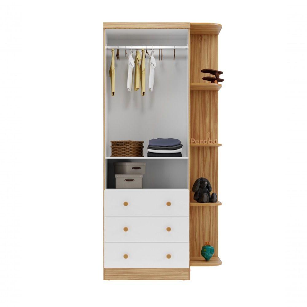 Armário Infantil 2 Portas 3 Gavetas Uli - Moveis Peroba Amendoa-branco - 3