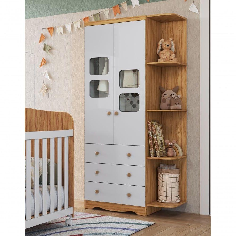 Armário Infantil 2 Portas 3 Gavetas Uli - Moveis Peroba Amendoa-branco - 4