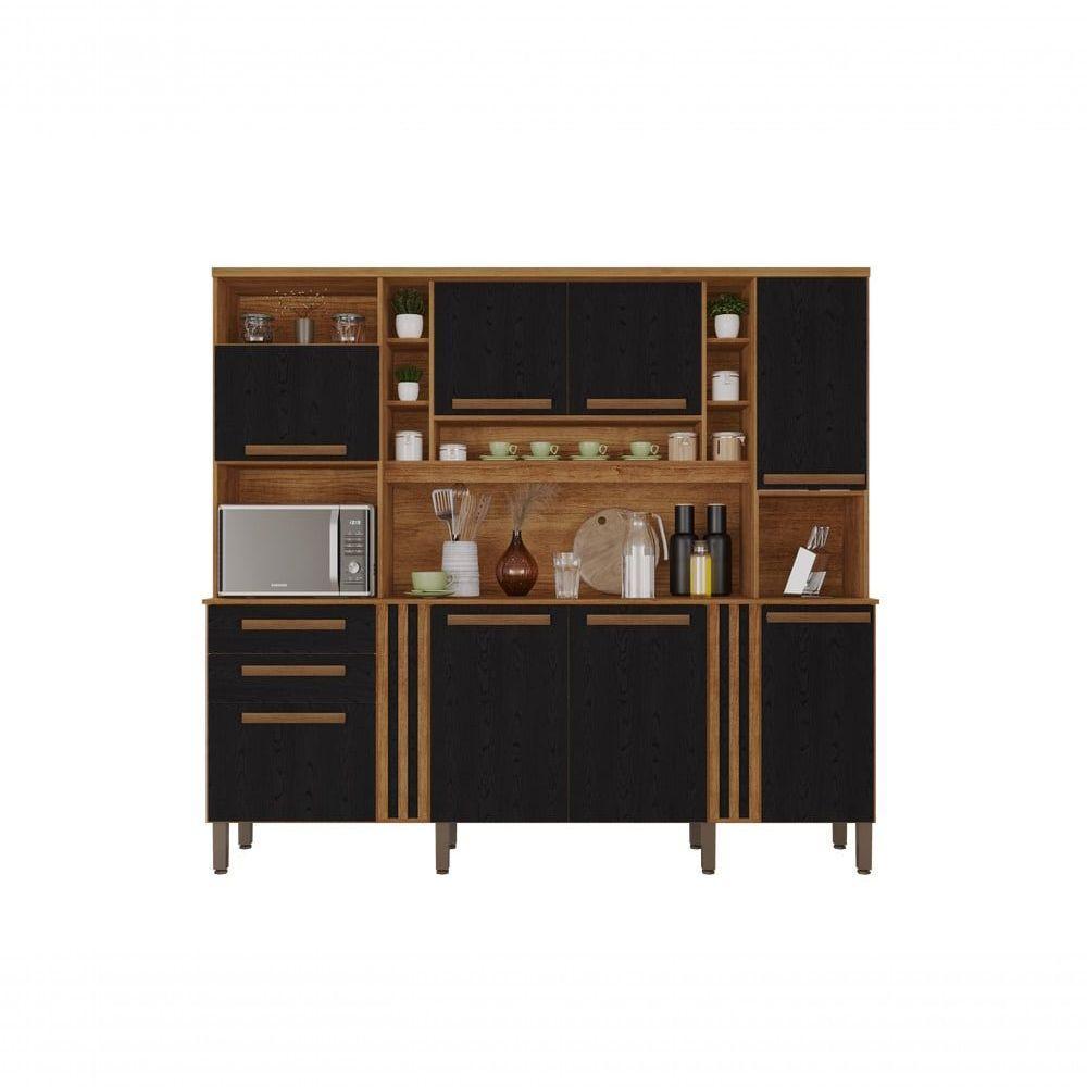 Armário De Cozinha Completo Acácia 8 Portas 2 Gavetas Salleto Cinamomo/preto - 2