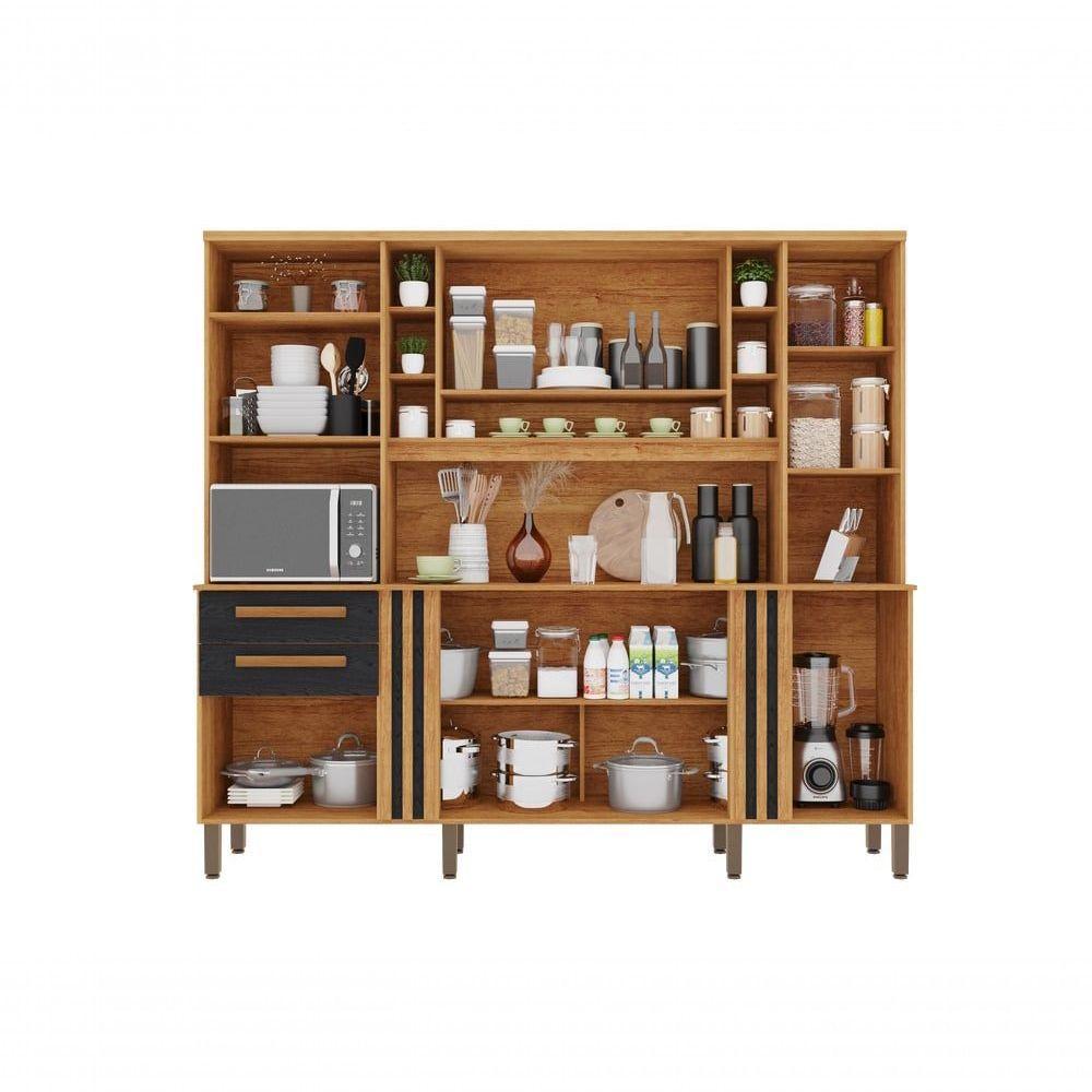 Armário De Cozinha Completo Acácia 8 Portas 2 Gavetas Salleto Cinamomo/preto - 3