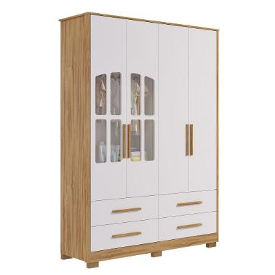Armário Infantil 4 Portas Charlô - Móveis Peroba Amendoa-branco