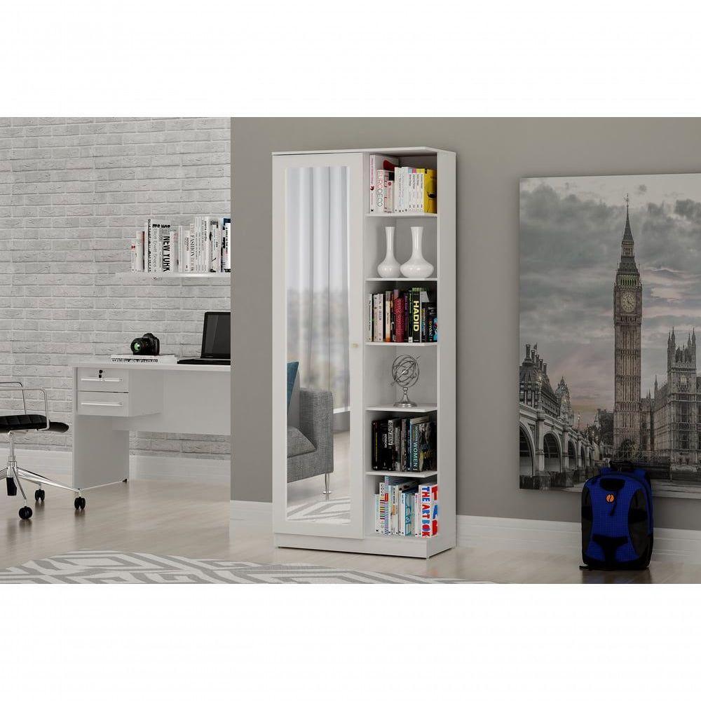 Armário Multiuso 1 Porta Com Espelho João Pessoa Valdemóveis Branco - 3