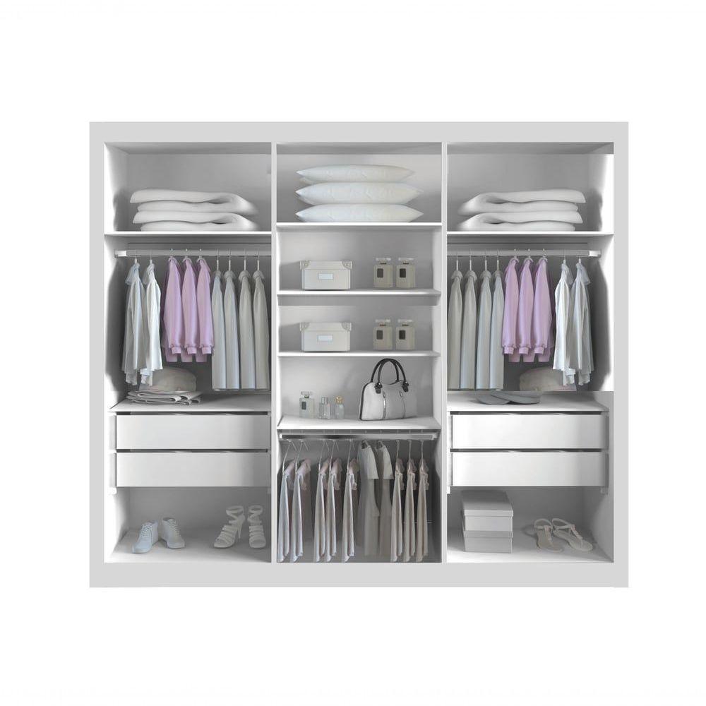 Guarda-roupa Casal 100% Mdf 3 Portas 4 Gavetas Com 3 Espelhos Milano Leifer Móveis Branco - 4