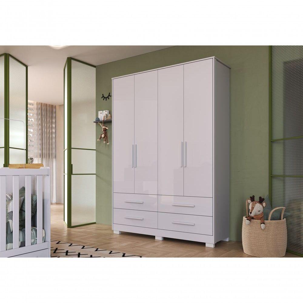 Armário Infantil 4 Portas Lisas Charlô - Móveis Peroba Branco Brilho - 4