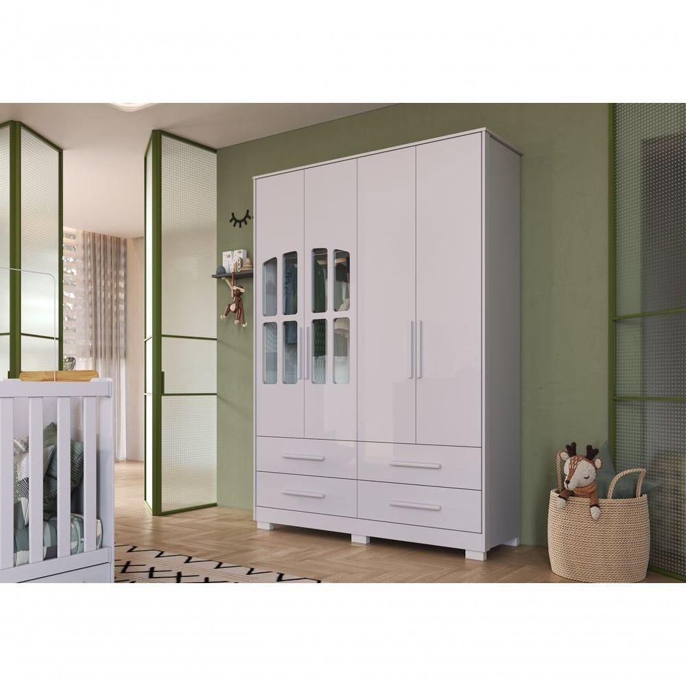 Armário Infantil 4 Portas Charlô - Móveis Peroba Branco Brilho - 2