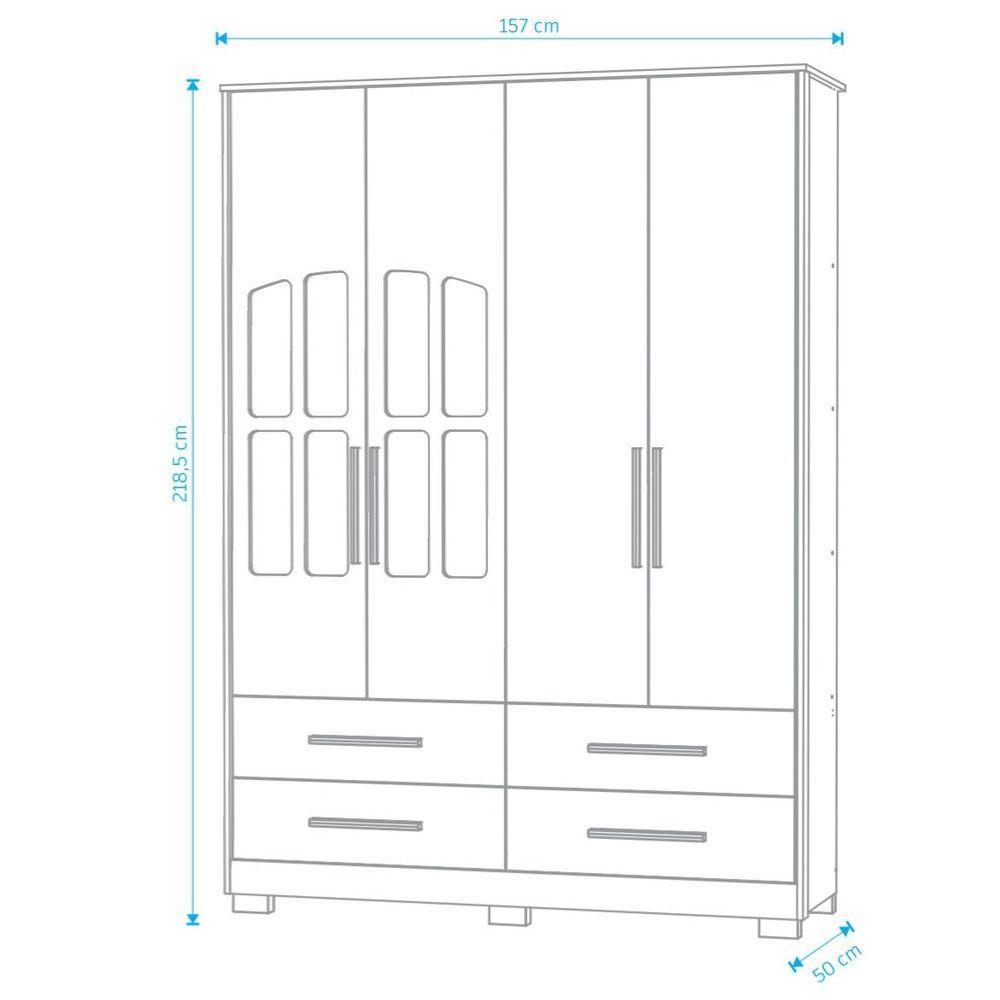 Armário Infantil 4 Portas Charlô - Móveis Peroba Branco Brilho - 4