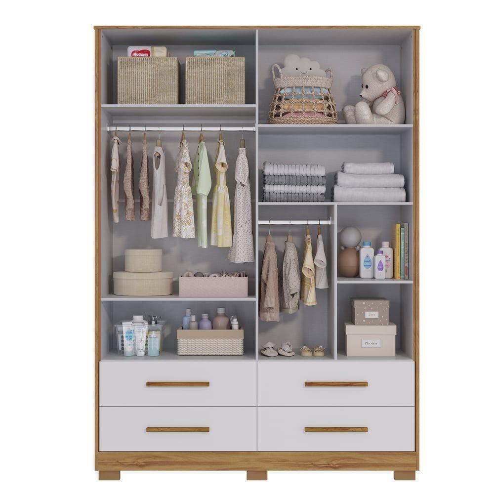 Armário Infantil 4 Portas Lisas Charlô - Móveis Peroba Amendoa-branco - 3