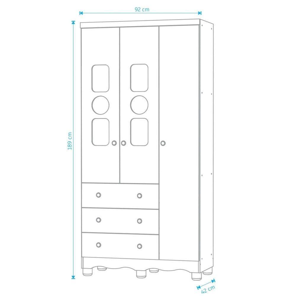 Armário Infantil 3 Portas 3 Gavetas Tedy - Moveis Peroba Amendoa-branco - 3