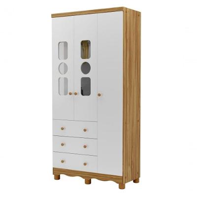 Armário Infantil 3 Portas 3 Gavetas Tedy - Moveis Peroba Amendoa-branco