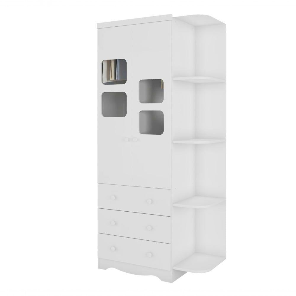 Armário Infantil 2 Portas 3 Gavetas Uli - Moveis Peroba Branco Brilho - 1