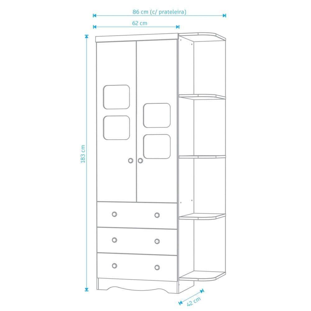 Armário Infantil 2 Portas 3 Gavetas Uli - Moveis Peroba Branco Brilho - 3