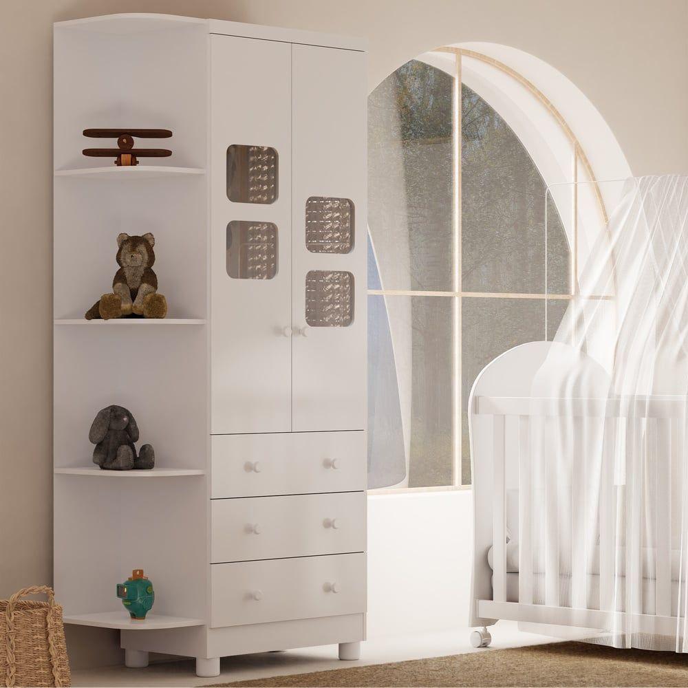 Armário Infantil 2 Portas 3 Gavetas Uli - Moveis Peroba Branco Brilho - 4