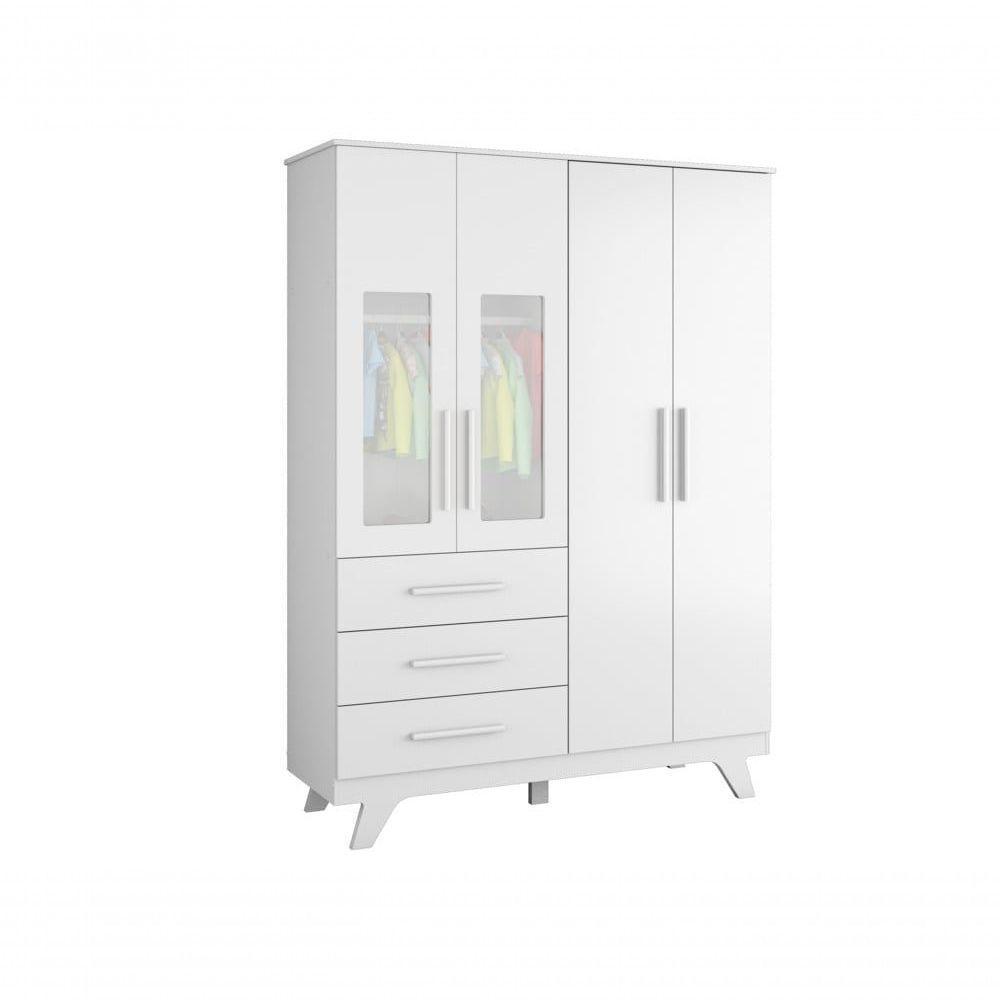 Armário Retrô 4 Portas - Moveis Peroba Branco Brilho - 1