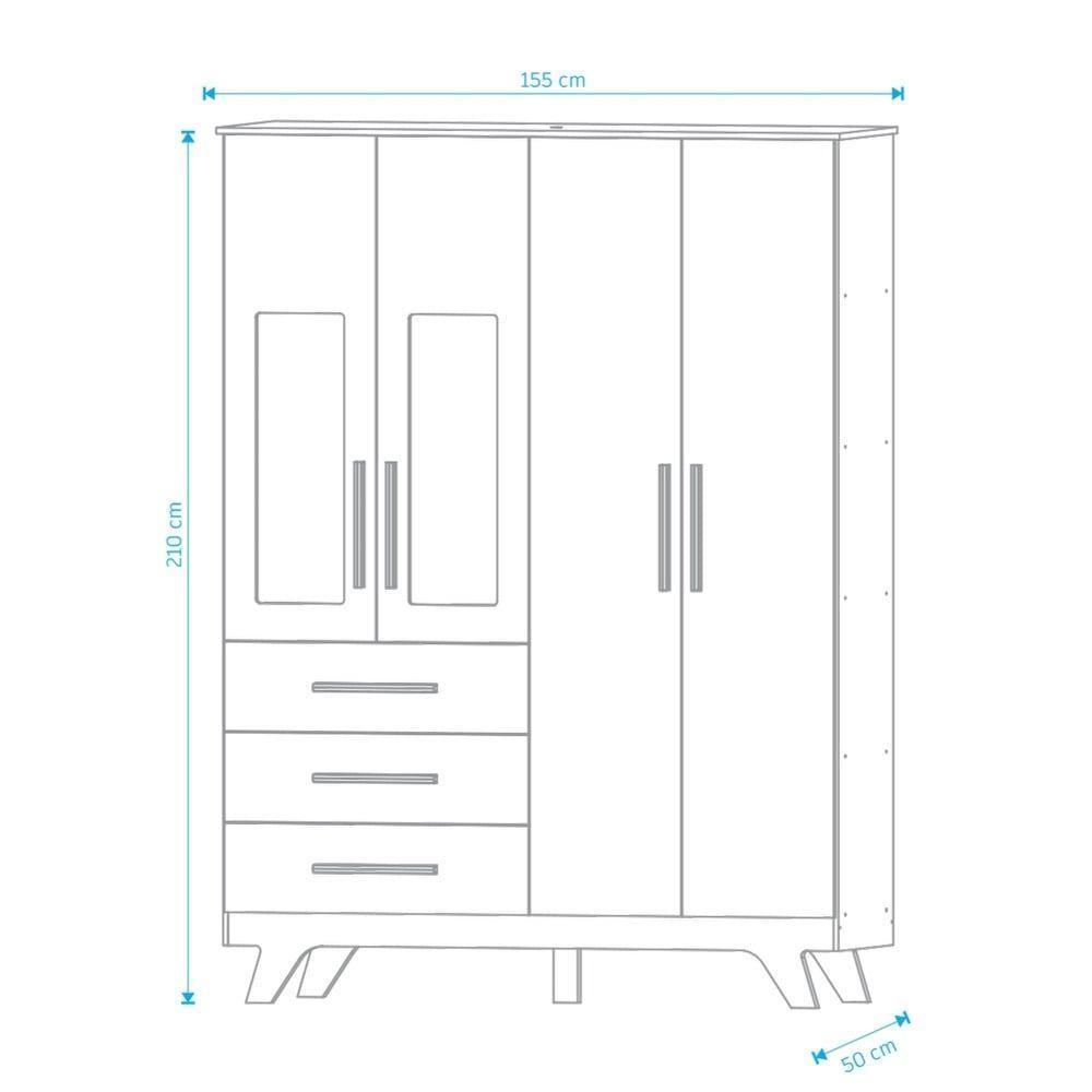Armário Retrô 4 Portas - Moveis Peroba Branco Brilho - 3