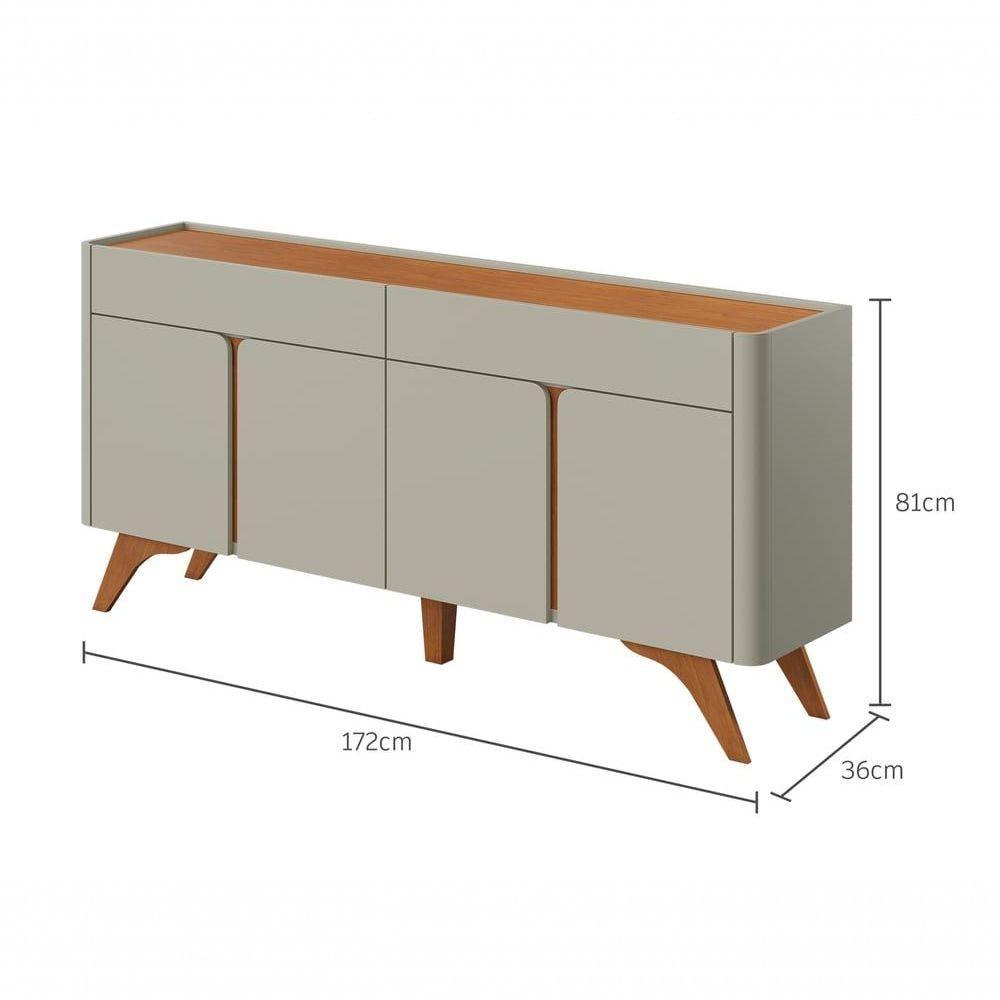 Buffet Aros 4 Portas Pés Madeira Maciça - Mavaular Off White-naturale - 2
