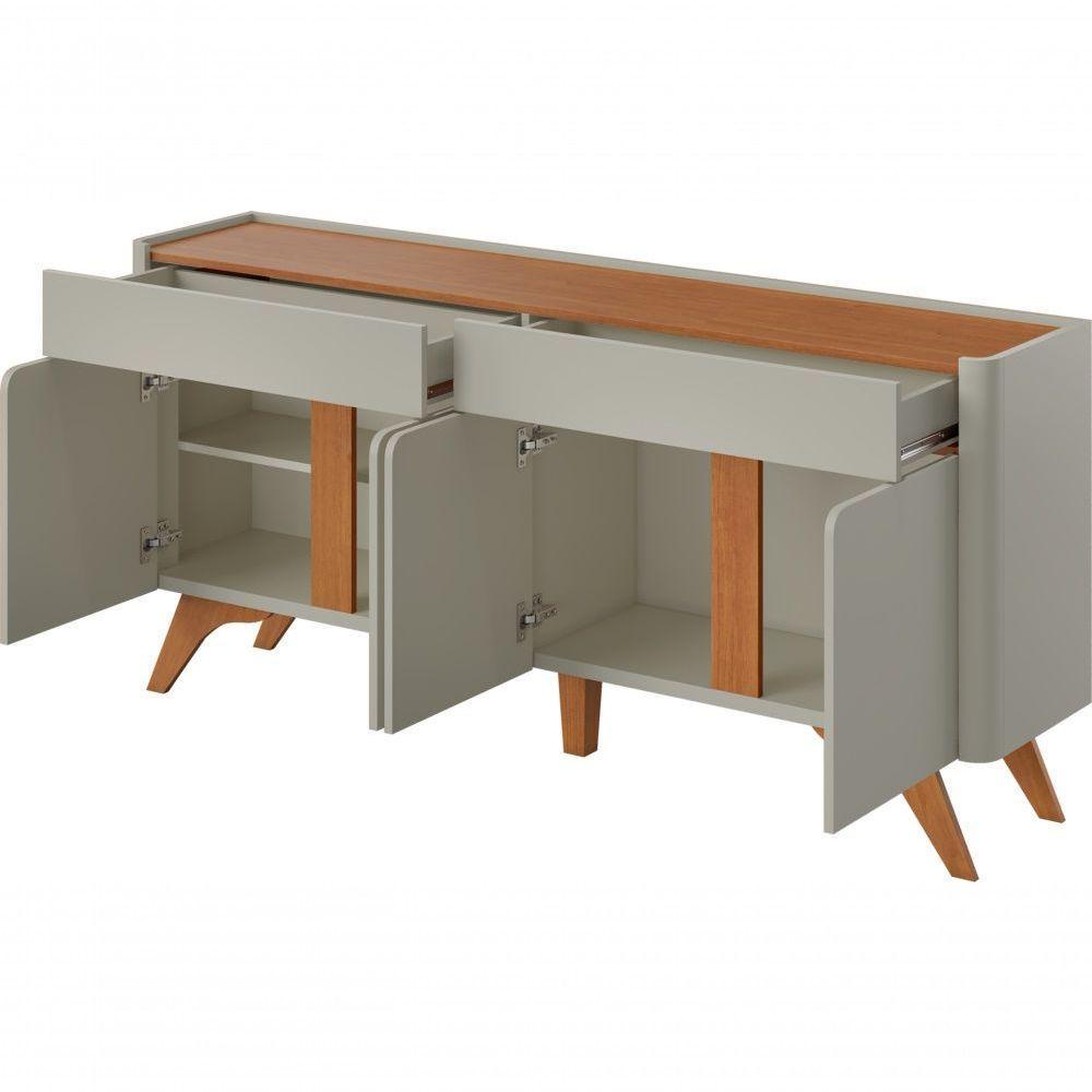 Buffet Aros 4 Portas Pés Madeira Maciça - Mavaular Off White-naturale - 4