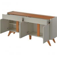 Buffet Aros 4 Portas Pés Madeira Maciça - Mavaular Off White-naturale